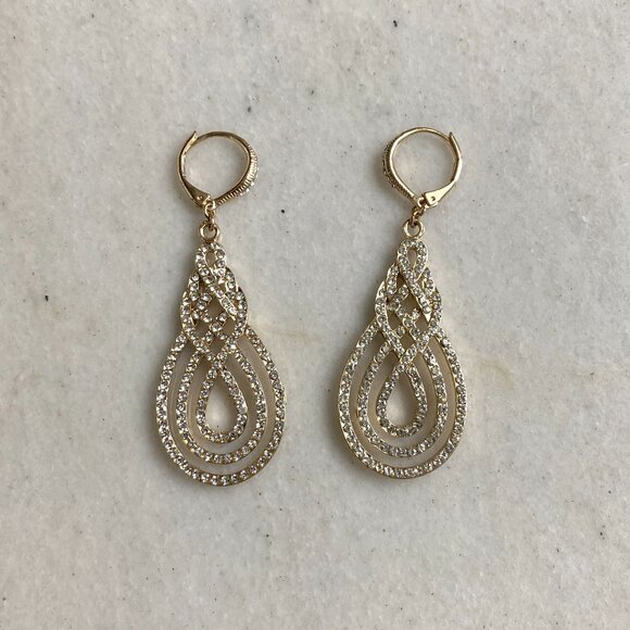Elegant Large Fantasy Gold and Zirconia Diamonds Pendant Earrings - Picture 1 of 4